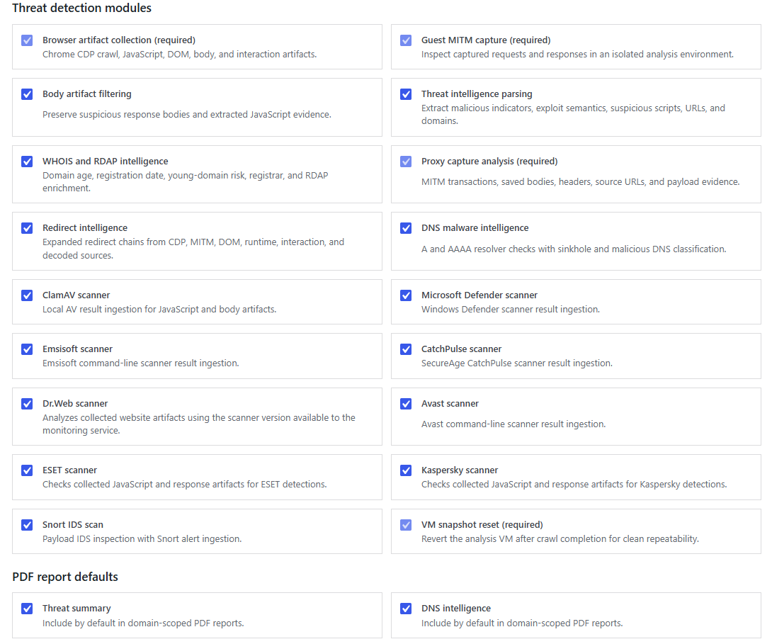 Threat detection modules