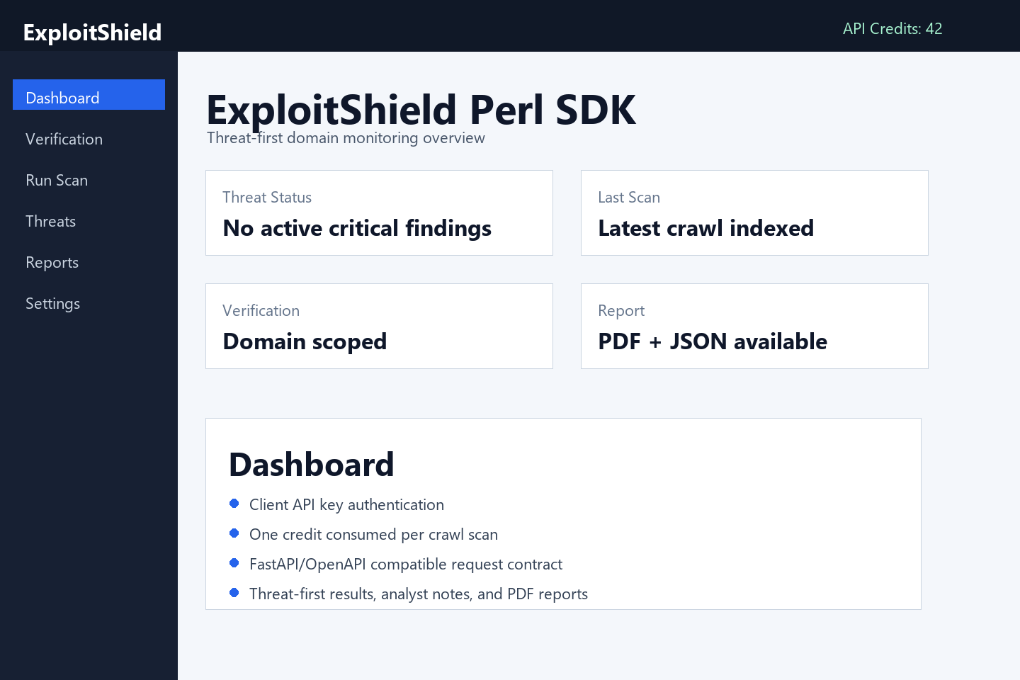 ExploitShield Perl SDK screenshot