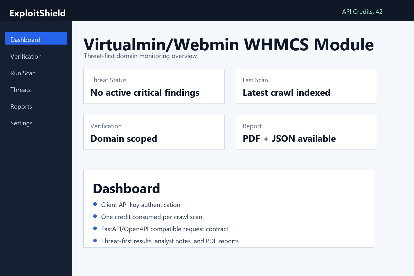 Virtualmin/Webmin WHMCS Module screenshot